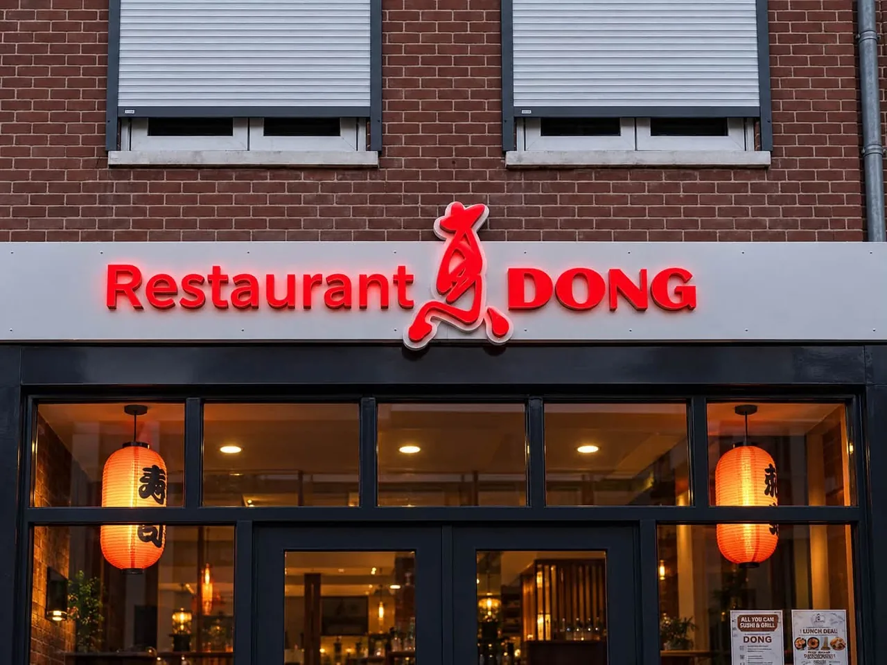 De gevel bij avond – Restaurant Dong